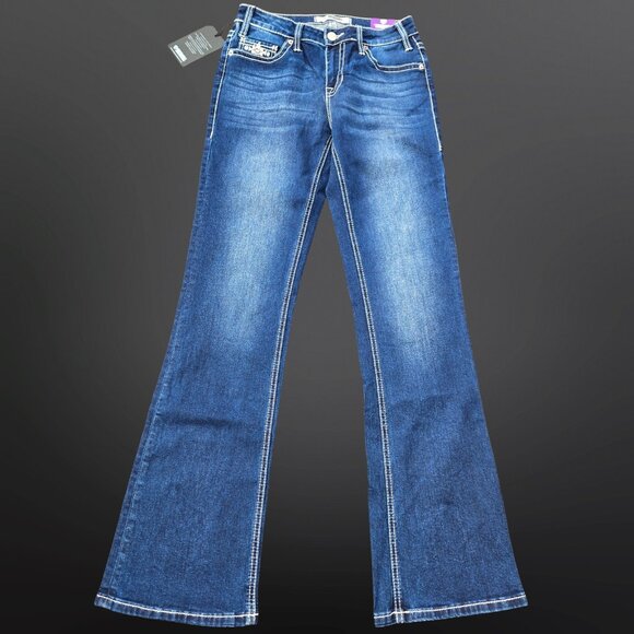 Y2K Deadstock Bootcut Jeans Rock & Roll Denim Size 27 Dark Wash Mid Rise - Picture 8 of 12